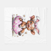 Funny Cow Easter Rabbit Cute Highland Cows Lover E フリースブランケット (正面(横))