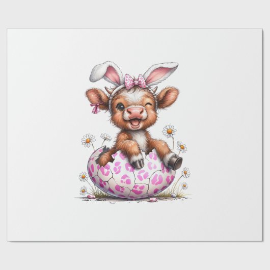 Funny Cow Easter Rabbit Cute Highland Cows Lover E ラッピングペーパー (フラット)