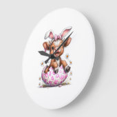 Funny Cow Easter Rabbit Cute Highland Cows Lover E ラージ壁時計 (傾斜)