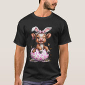 Funny Cow Easter Rabbit Cute Highland Cows Lover E Tシャツ (正面)