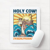 Funny Cow Holy Cow! I'm Being Productive! Cartoon マウスパッド (マウス)