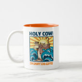 Funny Cow Holy Cow! I'm On My 10th Coffee Cartoon ツートーンマグカップ (左)