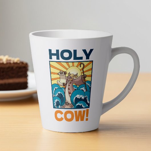 Funny Cow Holy Cow! Visual Pun Animal Cartoon カフェラテマグ
