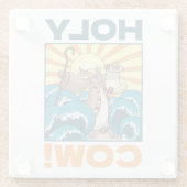Funny Cow Holy Cow! Visual Pun Animal Cartoon ガラスコースター (裏面)