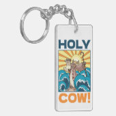Funny Cow Holy Cow! Visual Pun Animal Cartoon キーホルダー (正面左)