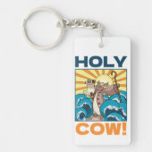 Funny Cow Holy Cow! Visual Pun Animal Cartoon キーホルダー (正面)