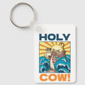 Funny Cow Holy Cow! Visual Pun Animal Cartoon キーホルダー (正面)