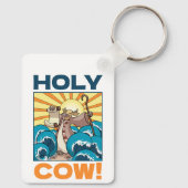 Funny Cow Holy Cow! Visual Pun Animal Cartoon キーホルダー (裏面)