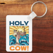 Funny Cow Holy Cow! Visual Pun Animal Cartoon キーホルダー (裏面)