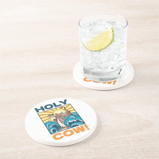 Funny Cow Holy Cow! Visual Pun Animal Cartoon コースター (側面)