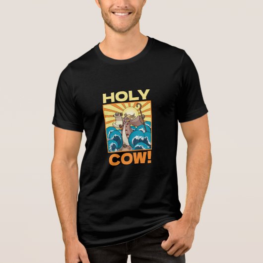Funny Cow Holy Cow! Visual Pun Animal Cartoon トライブレンドＴシャツ (正面)