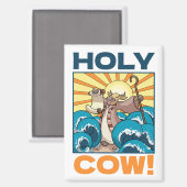 Funny Cow Holy Cow! Visual Pun Animal Cartoon マグネット (正面/裏面)