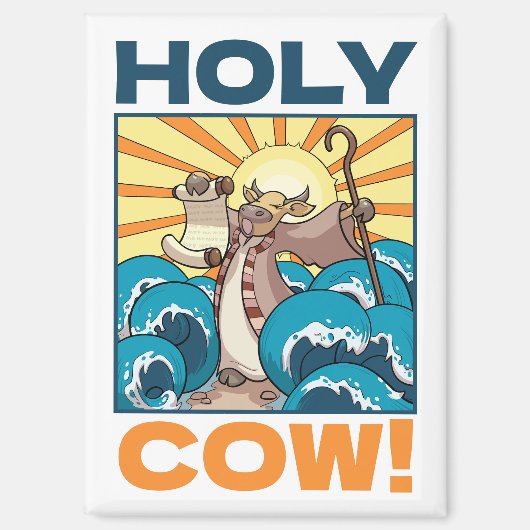 Funny Cow Holy Cow! Visual Pun Animal Cartoon マグネット (正面)