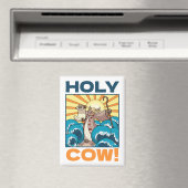 Funny Cow Holy Cow! Visual Pun Animal Cartoon マグネット (インサイチュ (食洗機))