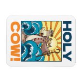 Funny Cow Holy Cow! Visual Pun Animal Cartoon マグネット (横)