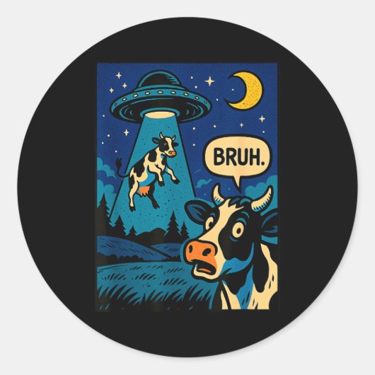 Funny Cow Meme Ufo Alien Zoo Boys Girls Kids ラウンドシール (正面)