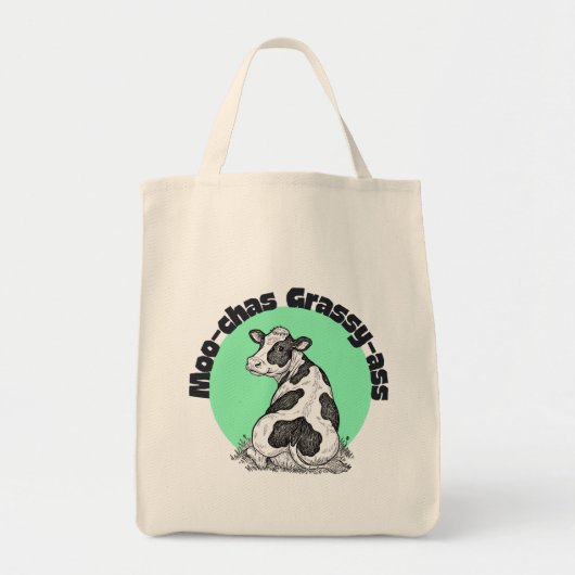 Funny Cow Moo-chas Grassy-ass thank you tote bag トートバッグ (正面)