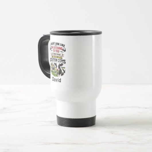 Funny Cow Mug – Thinking About Holstein Cows トラベルマグ (正面左)
