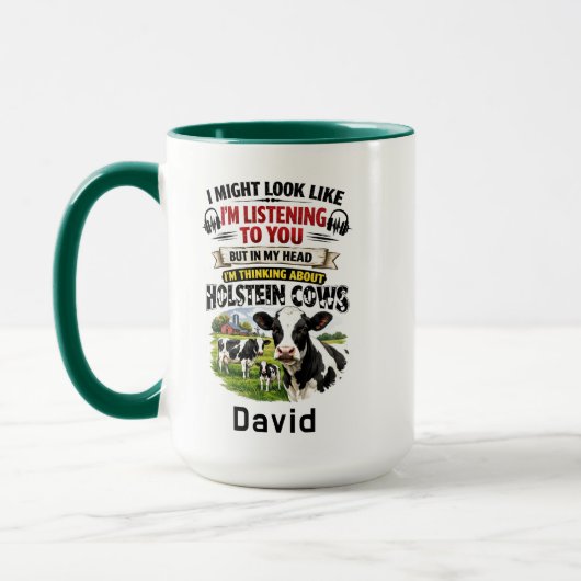 Funny Cow Mug – Thinking About Holstein Cows マグカップ (左)