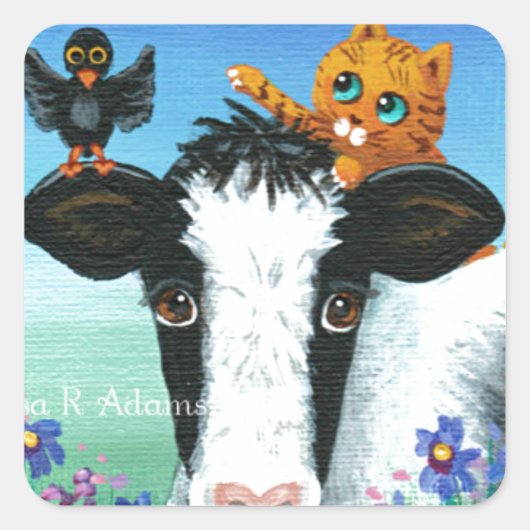 Funny Cow Orange Cat Creationarts  Sticker スクエアシール (正面)