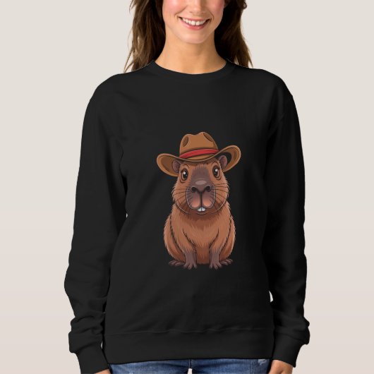 Funny Cowboy Capybara Kids Retro Graphic スウェットシャツ (正面)