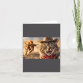 Funny Cowboy Cat Selfie With Charging Bull Western カード (正面)