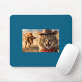 Funny Cowboy Cat Selfie With Charging Bull Western マウスパッド (マウス)