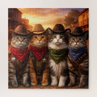 Funny Cowboy Cats Puzzle | Cute Western Cat Art ジグソーパズル
