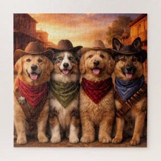Funny Cowboy Dogs Puzzle | Wild West Dog Art ジグソーパズル