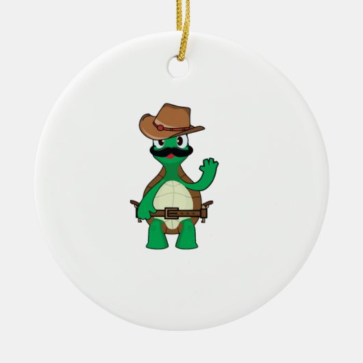 Funny cowboy turtle sherrif セラミックオーナメント (正面)