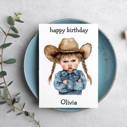 Funny Cowgirl Baby Birthday Card カード