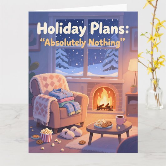Funny Cozy Christmas Card Holiday Plans Absolutely カード (黄色い花)