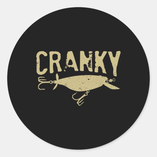 Funny Cranky - Crankbait Fishing Lure Humor Fisher ラウンドシール (正面)