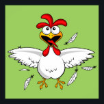 Funny Crazy Cartoon Chicken Wing Fling ポスター<br><div class="desc">Funny Crazy Cartoon Chicken Wing Fling - Great gift for kids or other person who is young at heart. Features a cartoon chicken with flying feathers. You can add text change sizes and background color to make it perfect for you.</div>