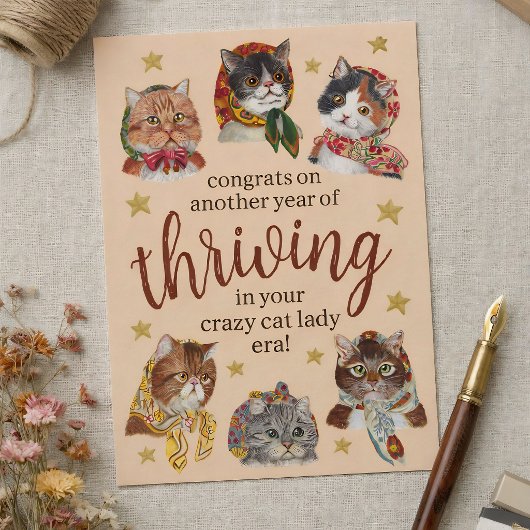Funny Crazy Cat Lady Era Colorful Happy Birthday  ポストカード