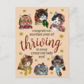 Funny Crazy Cat Lady Era Colorful Happy Birthday  ポストカード (正面)