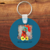 Funny Crazy Chicken Lady Word Art  キーホルダー (正面)