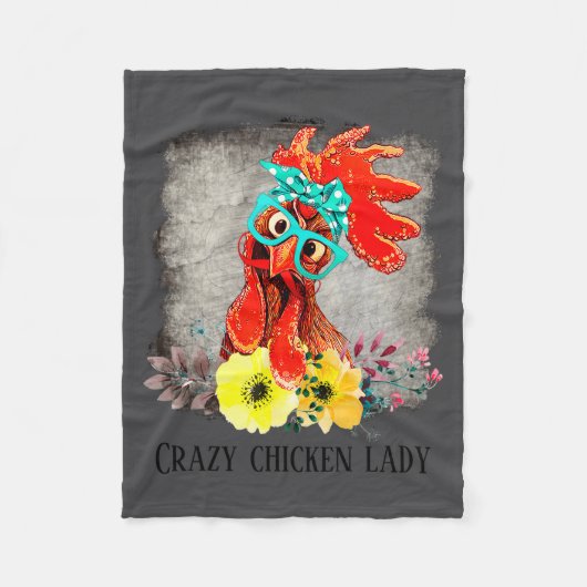 Funny Crazy Chicken Lady Word Art  フリースブランケット (正面)