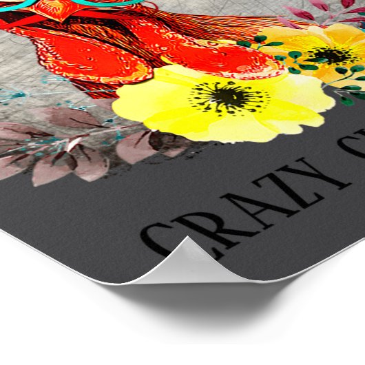 Funny Crazy Chicken Lady Word Art  ポスター (角)