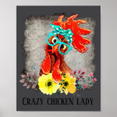 Funny Crazy Chicken Lady Word Art  ポスター (正面)