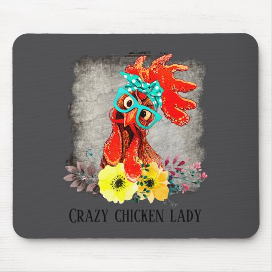 Funny Crazy Chicken Lady Word Art  マウスパッド (正面)