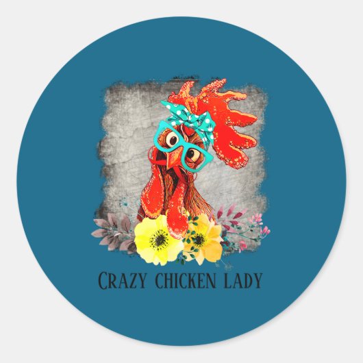 Funny Crazy Chicken Lady Word Art  ラウンドシール (正面)