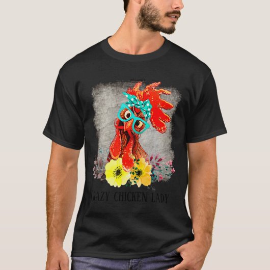 Funny Crazy Chicken Lady Word Art Tシャツ (正面)