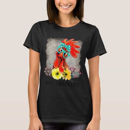 Funny Crazy Chicken Lady Word Art  Tシャツ (正面)