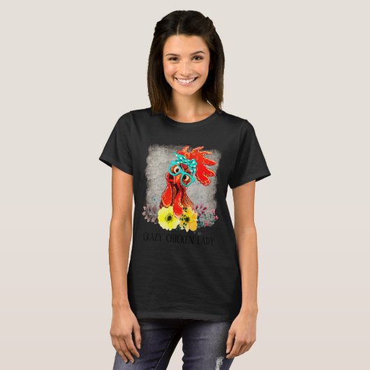 Funny Crazy Chicken Lady Word Art  Tシャツ (正面フル)