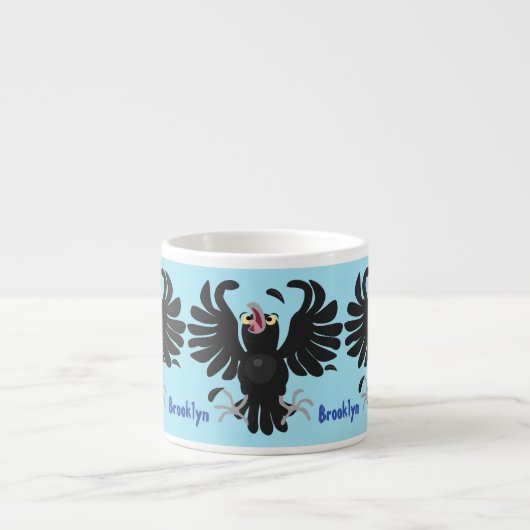 Funny crazy crow raven cartoon illustration エスプレッソカップ (正面)