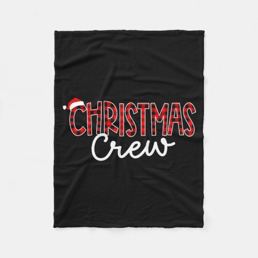 Funny Crew Santa Hat Christmas Red Plaid Xmas Fami フリースブランケット (正面)