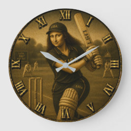 Funny Cricket Mona Lisa Batsman Gift ラージ壁時計