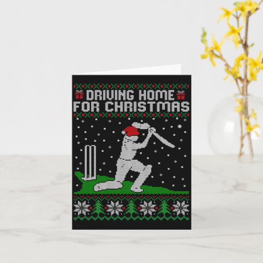 Funny Cricket Player Driving Home For Christmas Sw カード (黄色い花)