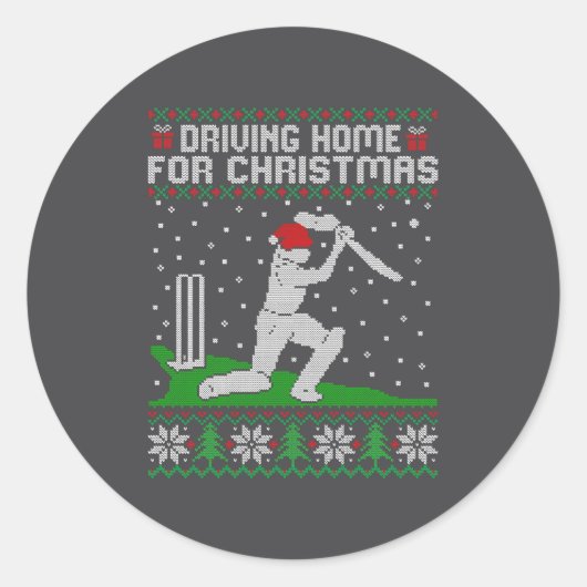 Funny Cricket Player Driving Home For Christmas Sw ラウンドシール (正面)